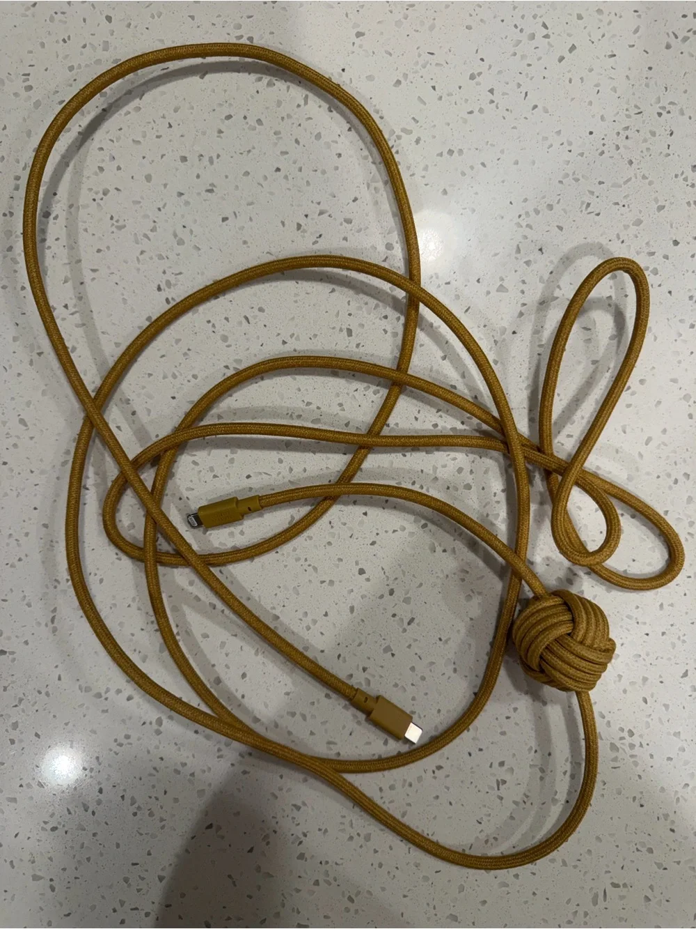Braided Mustard Charging Cable With Knot Accent For Lightening To USB